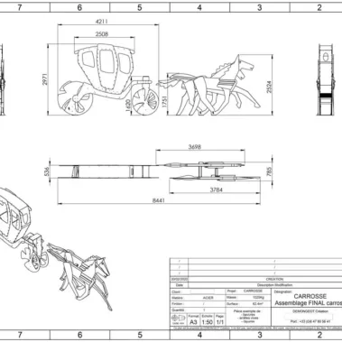 Plan en 2D de la fabrication du carrosse de Yves Lemarchand
